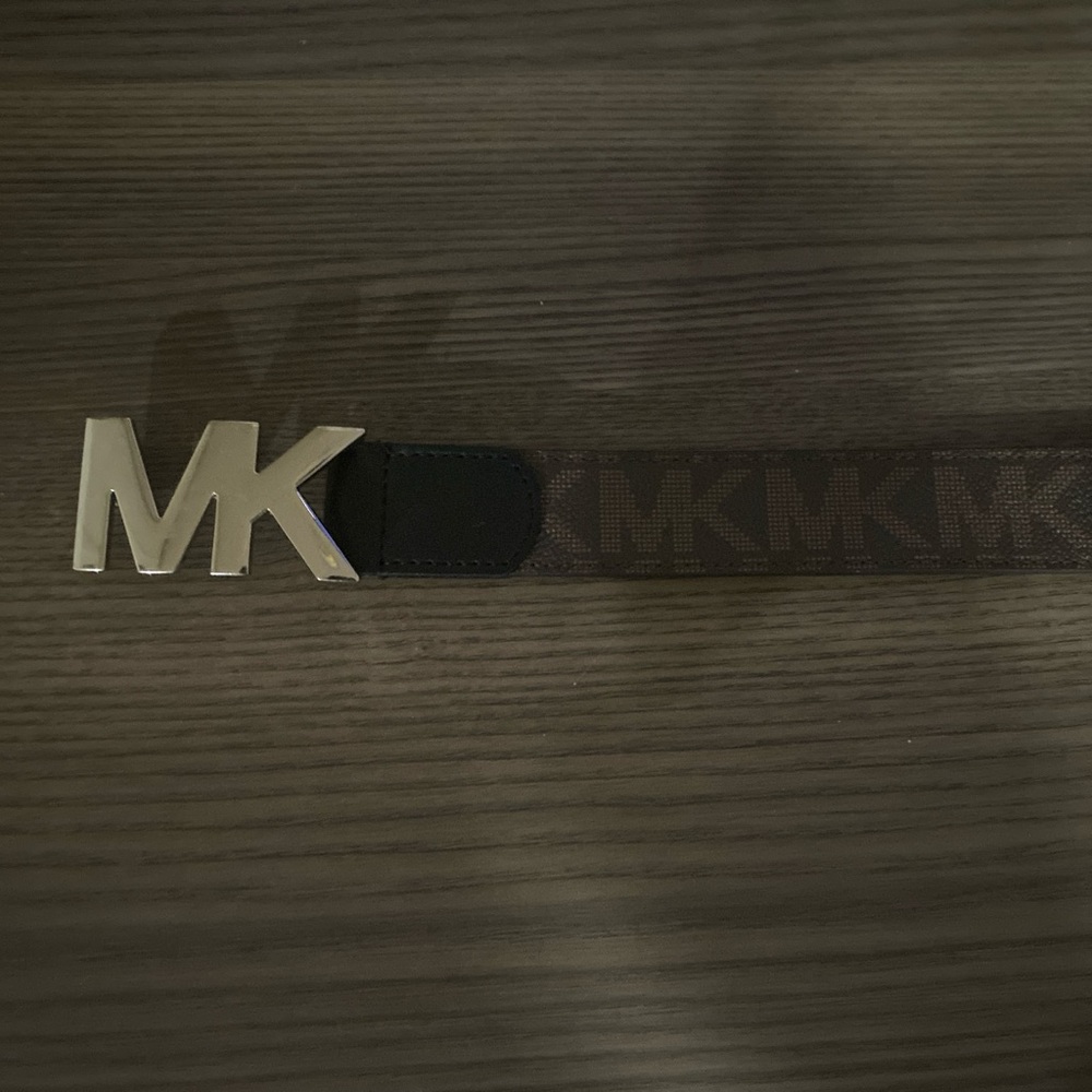 Michael Kors Dark Brown Belt with Silver MK Buckle